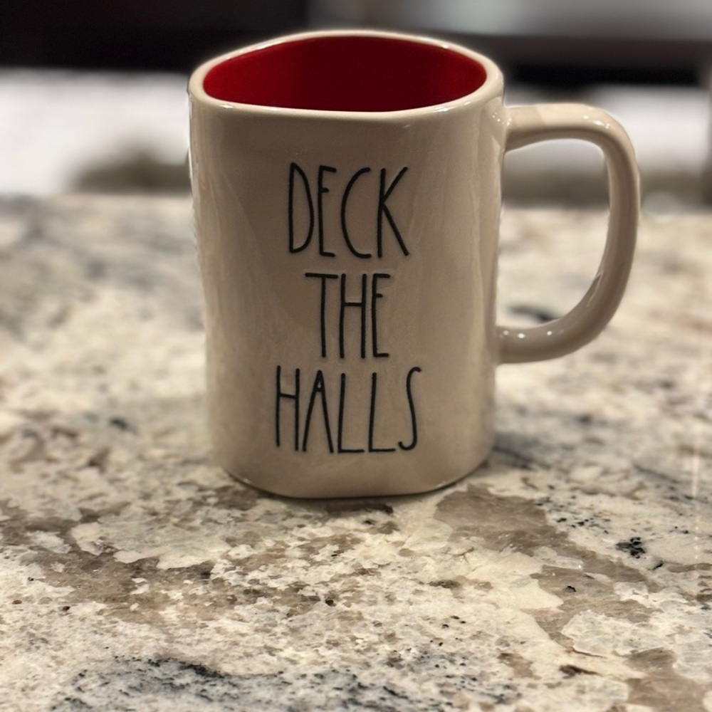 Rae Dunn Festive Cream and Red Mug